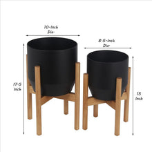Load image into Gallery viewer, Metal Planter with Round Wooden Legs, Set of 2, Black