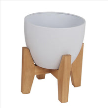 Load image into Gallery viewer, Round Planter with Cut Out Wooden Feet, Set of 2, White