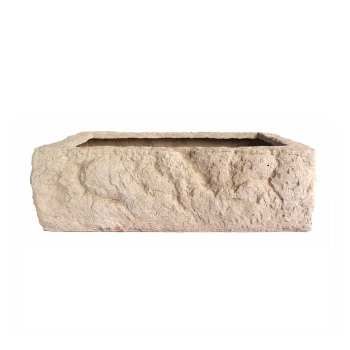 Alpine Planter - Natural White Limestone in Rectangular Shape - Front View on White Background