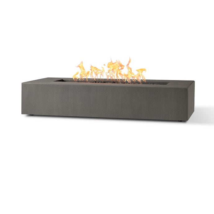 Havana Low Rectangle Fire Pit Table - Carbon - Full Frontal Off Center View - Fire Lit