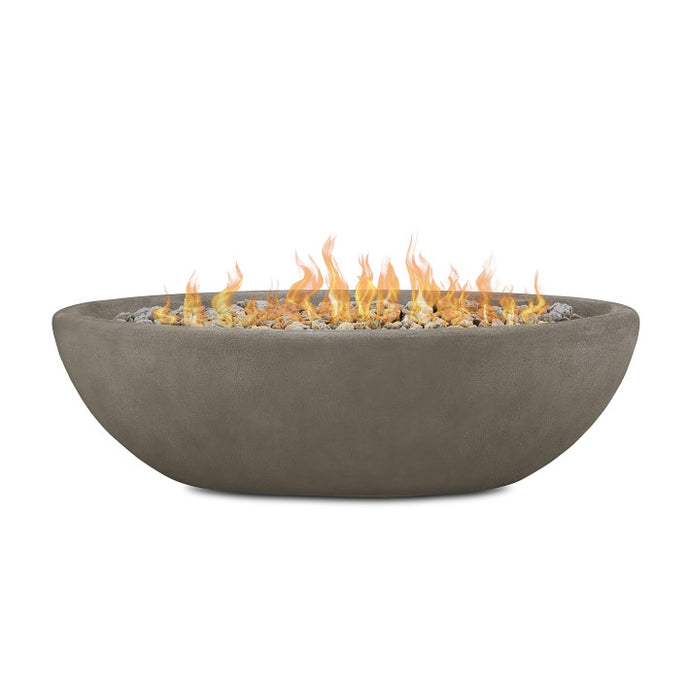 Banff Oval Fire Bowl - Glacier Gray - Full Frontal View - With Fire