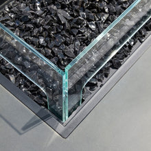 Load image into Gallery viewer, EcoSmart Fire Table Wharf 65 - Close Up On Tempered Glass Fire Screen And Black Glass Charcoal