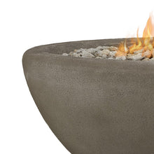 Load image into Gallery viewer, Banff Oval Fire Bowl - Glacier Gray - Close Up On Edge To Show Texture and Clean Lines - With Fire Lit