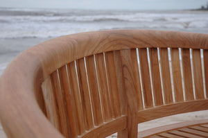 Curve 3 Seater Bench Extra Thick Wood Close Up On Curve, On A Beach