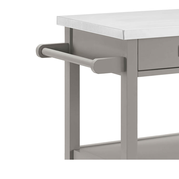 Wooden Kitchen Cart with Handle and 4 Drawers, Gray and Silver