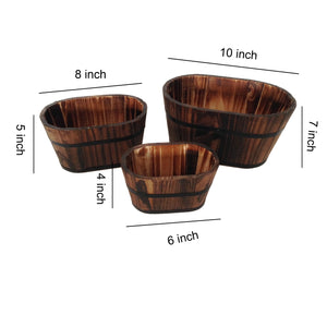 Traditional Oval Shaped Wooden Planters with Narrow Bottom, Set of 3, Brown