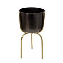Load image into Gallery viewer, Round Metal Planter with Tripod Base, Large, Silver and Gold
