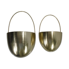 Load image into Gallery viewer, Oval Shape Metal Wall Planter with Attached Hanger, Set of 2, Gold