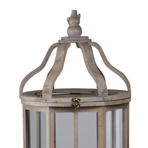 Temple Design Wooden Lantern with Rope Hanger, Set of 2, Gray