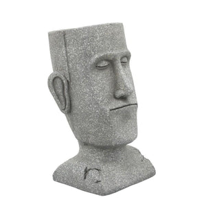 Resin Elongated Human Face Planter with Closed Eyes, Gray