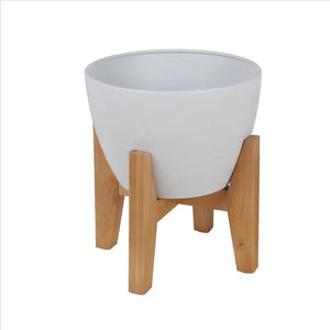 Round Planter with Cut Out Wooden Feet, Set of 2, White