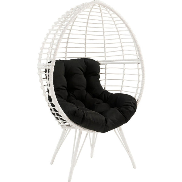 Wicker Patio Lounge Chair with Angled Metal Legs, White