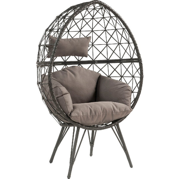 Patio Lounge Chair with Wicker Geometric Pattern, Black