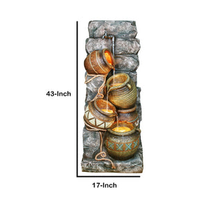 Polyresin Frame Fountain with Leveled Pot Pitchers, Gray and Brown