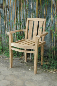 Classic Stackable Armchair - 4 Chair Set Outside In Front Of Bamboo