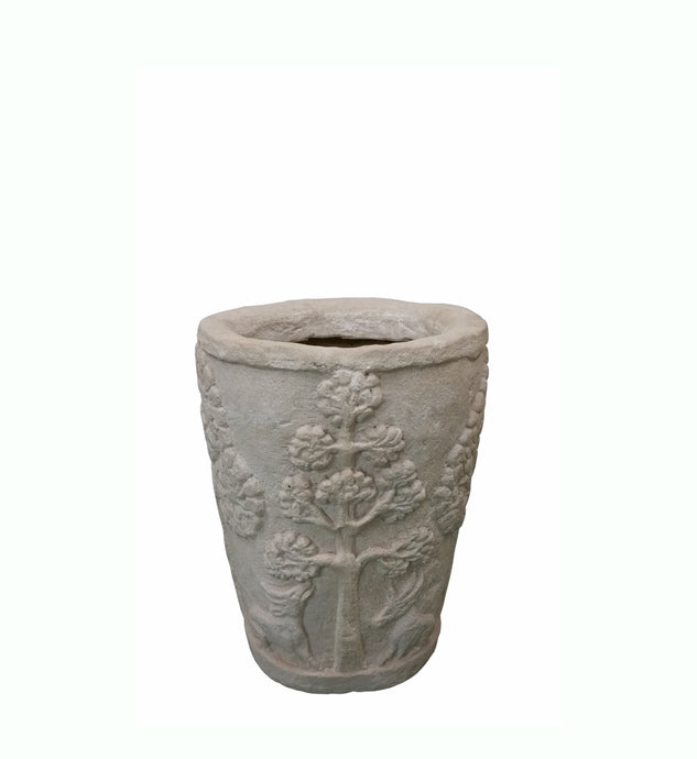 Amazon Round Planter - Natural White Limestone in Round Shape - Front View on White Background