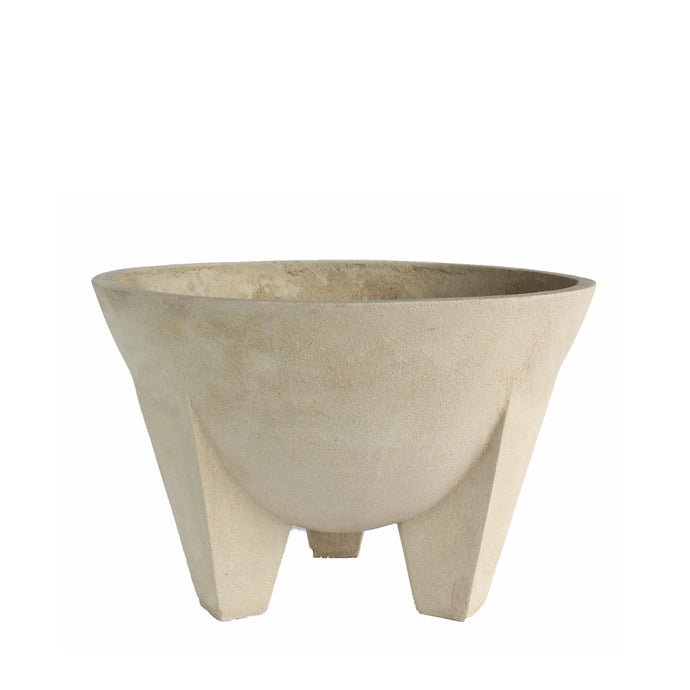 Desert Bowl Planter - Natural White Limestone in Round Shape - Front View on White Background