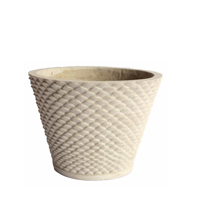 Cadiz Planter - Natural White Limestone in Round Shape - Front View on White Background