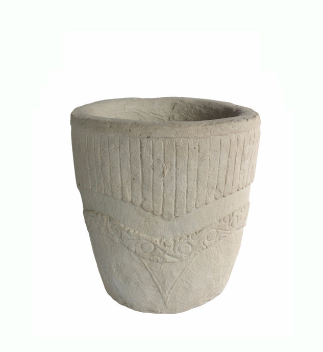 Geneva Round Planter - Natural White Limestone in Round Shape - Front View on White Background