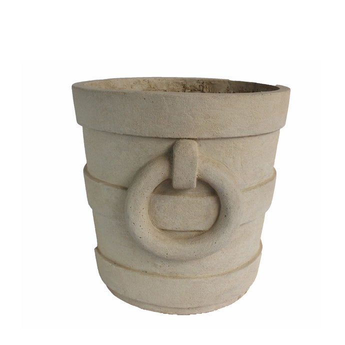 Aztec Round Planter - Natural White Limestone in Round Shape - Front View on White Background