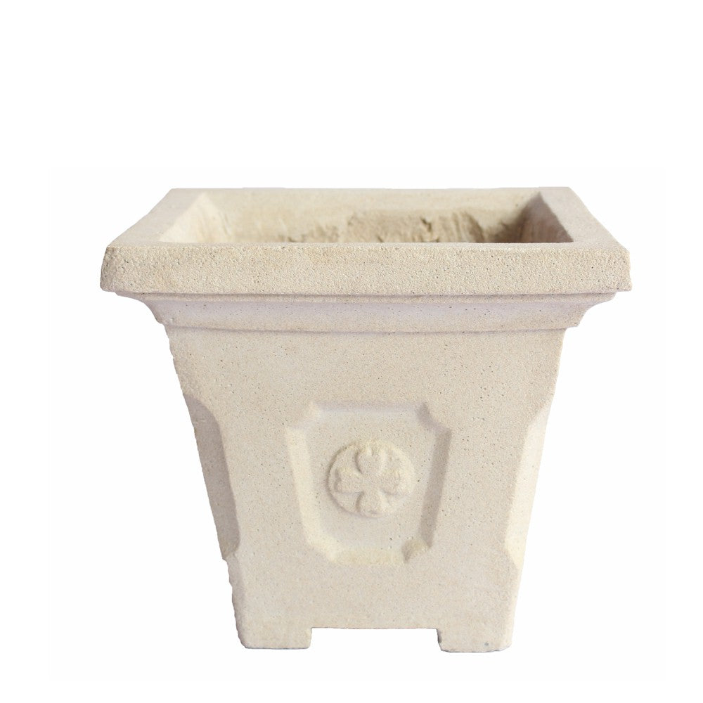 Amalfi Square Planter - Natural White Limestone in Square Shape - Front View on White Background