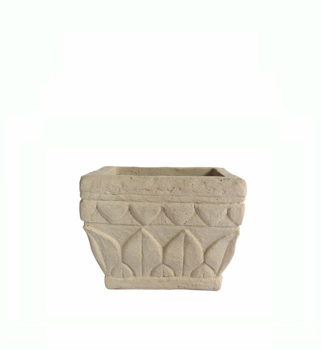 Verona Square Planter - Natural White Limestone in Square Shape - Front View on White Background