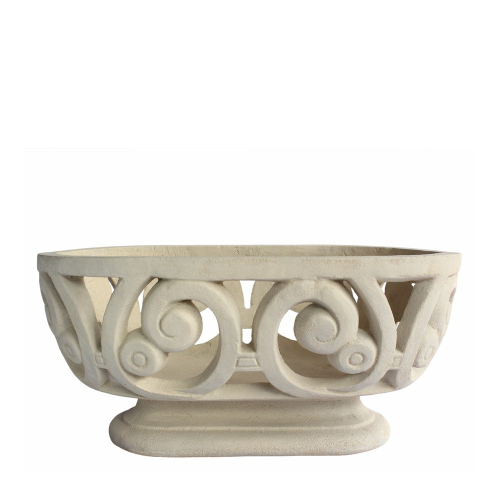 Milano Oval Planter - Natural White Limestone in Oval Shape - Front View on White Background