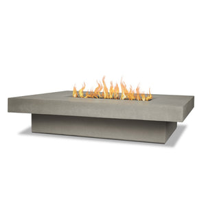 Novato 60" Rectangle Propane Fire Table - Flint - Full Off-Center View - Fire Lit