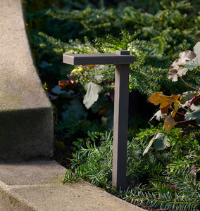 Hamlin LED Path Light, One Bronze Light on Display to the Side of a Walkway, At The Base Of Stairs, In A Garden