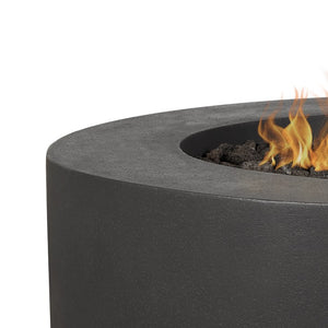 Avila 43" Round Propane Fire Table - Carbon - Close Up On Edge To Show Texture and Clean Lines - With Fire