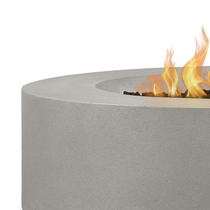 Avila 43" Round Propane Fire Table - Flint - Close Up On Edge To Show Texture and Clean Lines - With Fire