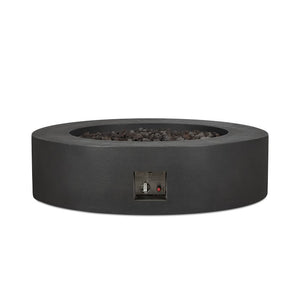 Avila 43" Round Propane Fire Table - Carbon - Full Rear View Showing Off The Ignition Button - Fire Unlit