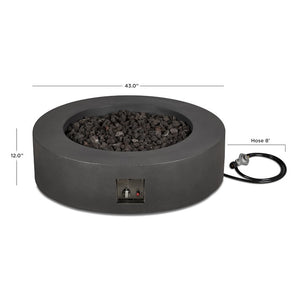 Avila 43" Round Propane Fire Table - Carbon - Full Top / Rear View Showing Off The Dimensions - Fire Unlit