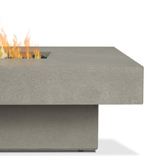 Load image into Gallery viewer, Novato 60&quot; Rectangle Propane Fire Table - Flint - Close Up On Corner To Show Texture and Clean Lines - With Fire Lit