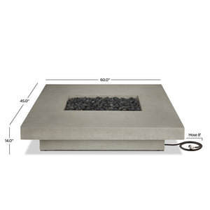 Novato 60" Rectangle Propane Fire Table - Flint - Full Top / Rear View Showing Off The Dimensions - Fire Unlit